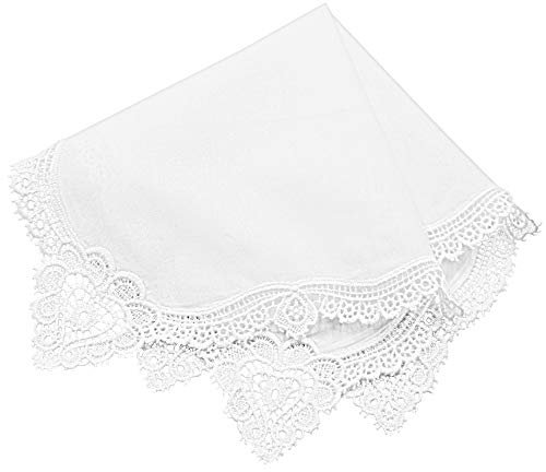 Milesky Damen Taschentuch mit Häkelspitze Weiß 100% Baumwolle Größe 30x30cm (CH09)