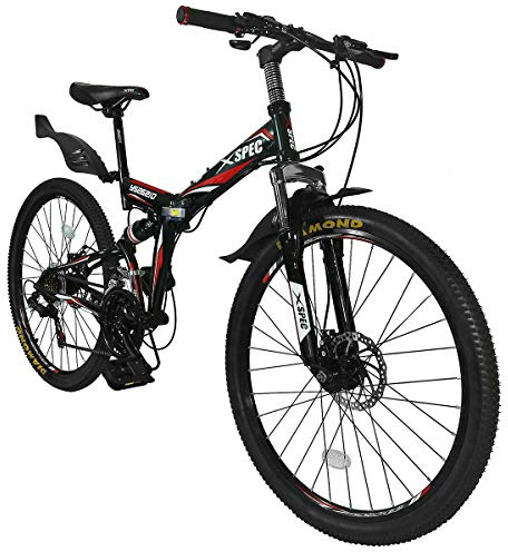 Xspec 26 21 Speed Folding Mountain Bike Bicycle Trail Commuter, Black