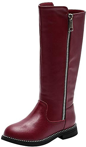 rismart Fille Hautes au Genou Zip Bottes D'équitation Faux Doublé Fourrure Bas Talon Bloc D'hiver Chaussures