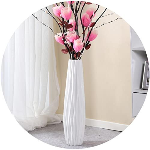 Weiße Keramikvase, 45 cm hoch, Tisch-Bodenvase, dekorative Blumenvase für Tischdekoration, Regal, Heimdekoration, Trockenblumenarrangement für Hochzeit, Hauseinweihung, Büro, Veranda