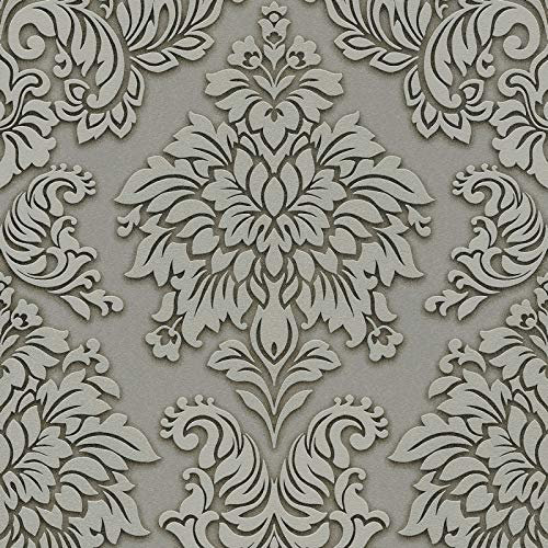 Carta da parati tnt (tessuto non tessuto) damascata barocca Beige Grigio Argento 368981 36898-1 Livingwalls Metropolitan Stories | Beige/Grigio/Argento | Rotolo (10,05 x 0,53 m) = 5,33 m²