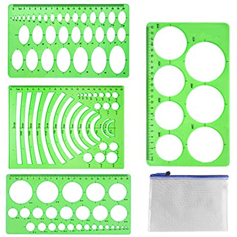 4 Pieces Geometric Drawings Templates Stencils Plastic Measuring Template Rulers Clear Green Shape Template For Drawing Engineering Drafting Building School Office Supplies