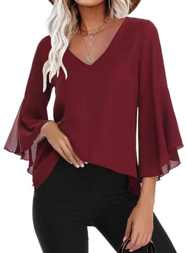Gyabnw Damblus i chiffong V-ringad 3/4 volangärm, B-vin röd, XXL