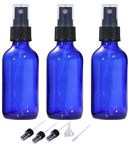 60ml Sprühflasche Klein Glas,Glasflasche Blau,Kleiner feiner Nebelzerstäuber wiederverwendbare Reisesprühflaschen für ätherisches Öl,Haare,Aromatherapie,Parfüm,Reinigung(3 Stück)