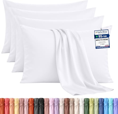 Utopia Bedding - Federe Set Di 4-50 x 80 Cm - Copricuscino In Poliestere - Morbida Spazzolata Microfibra Federe Con Chiusura A Busta - Bianco