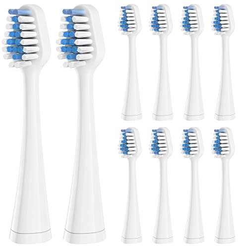 Harobey Zahnbürstenköpfe, 10 Stück, Weiß, Kompatibel mit Waterpik Complete Care 5.0/9.0, Aquasonic Duo & Home Dental Center, Weich, Nylon, Rund mit hoch-niedriger Borsten-Konfiguration