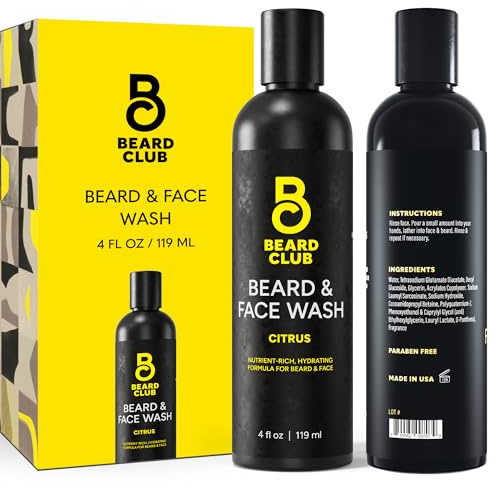The Beard Club Citrus Beard & Face Wash– All-in-One Cleanser, Softens & Nourishes Facial Hair, Hydrates & Cleans Skin, Paraben & Sulfate-Free
