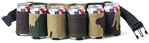Senvitate Beer Belt, 6 Pack Beer Holster Beverage Belt Holder, Soda Beer Belt Holder for Men Women, Adjustable Beer Waist Pack for Parties and Picnic, Camouflage, M, Beer Belt Holder
