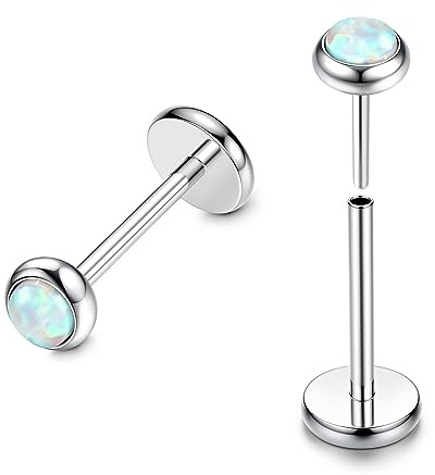 FIOROYAL G23 Titanium Labret Studs Cartilage Earrings 20G Threadless Push in Medusa Monroe Piercing Studs 6MM Nose Stud Opal Flat Back Earrings Nose Labret Lip Tragus Helix Piercing Jewellery