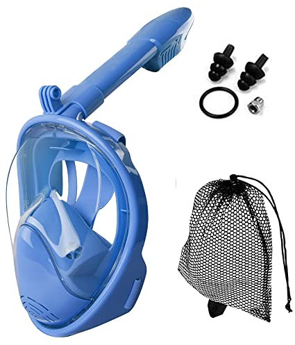 Snorkel Mask Full Face JRing 180° Panoramic View Safe Breathing System Diving Mask with Adjustable Strips and Action Camera Mount Anti-Fog Anti-Leak Snorkeling Mask Set for Adults and Kids