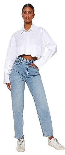 TRENDYOL Damen Light Blue High Waist Mom Twoaw24je00076 Jeans, Light Blue, 42 EU