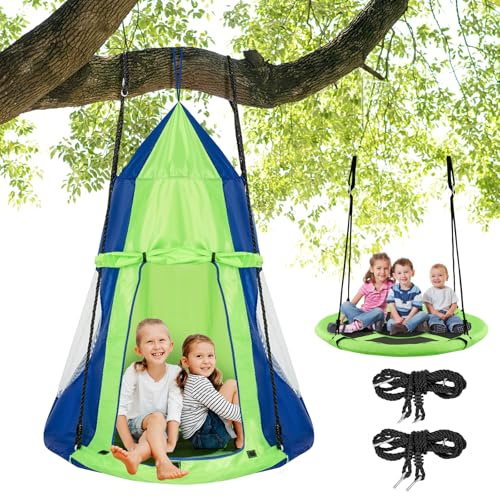 GLACER Hanging Tree Tent, 2-in-1 Hanging Chair w/Adjustable Hang Kit and Steel Frame, 360 Degree Rotating and Detachable Hammock Nest, 40 Tent Swing for Indoor Outdoor Patio Backyard, 330lbs (Green)