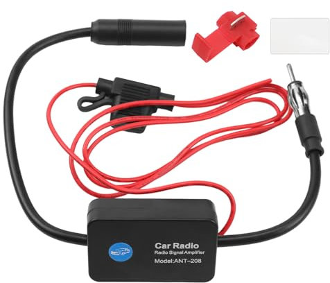 Autoradio Antennenverstärker 12V FM Universal Signal Booster mit Kleber und Rotem Clip für Fahrzeug KFZ