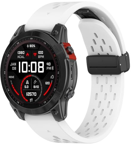Blueshaweu 20MM 22MM 26MM QuickFit Armband für Garmin Fenix 8, Weiches Atmungsaktiv Silikon Dual Magnetisch Einstellbar Armbänder für Fenix 8 43mm /47mm /51mm Serie uhr (20MM, weiß)