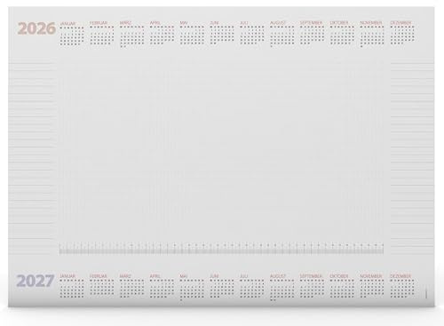 Desk Pad Desktop Assistent Blank Made of Paper DIN A2 | with Protective Strip | Calendar '26 + '27 | Many Features | 25 Sheets | + Extra Calendar Sheet (with Transparent Protective Strip)