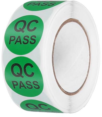 QUARKZMAN 1 Rouleau 500Pcs Étiquettes Qc Pass, Étiquettes Rondes de Contrôle de Qualité D'Inventaire de 1 Pouce pour La Gestion D'Entrepôt Organisation Inspection, Vert