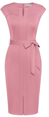 GRACE KARIN Women Formal Cap Sleeve Business Dress Belted Bodycon Dress Light Pink S