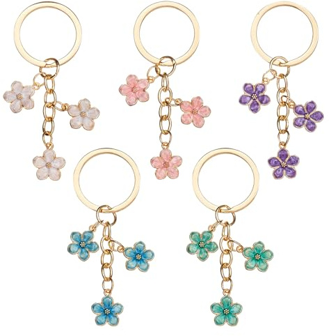 SYEYCW 5 Pcs Cute Keychain, Cute Flower Keyring, Keyrings for Women, Flower Gold Keychain Bag Charm, Keyring Accessories Purse Charms, for Bag Accessories, Key Pendant, for Girls Women Gift