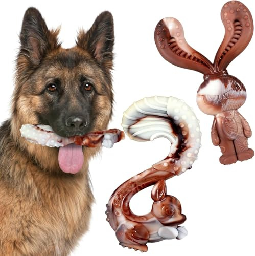 Mapneng Indestructible Dog Toys for Aggressive Chewers, Long Lasting Beef Flavour Nylon Chew Toys, Tough Dog Toys for Medium and Large Dogs, Teeth Brushing and Boredom Brearking (Rabbit+Squirrel)