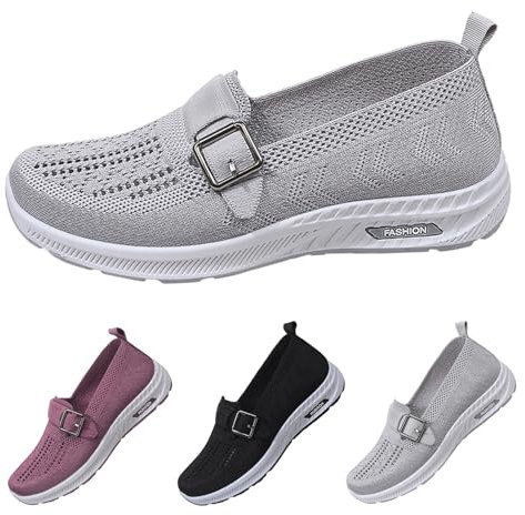 Womens Trainers Sale Slip on Trainers Women Wide Fit Wedge Shoes Lightweight Cushion Arch Support Running Sneakers Breathable Soft Sole Mesh Orthopedic Shoes Non Slip Walking Trainer Grey 6.5