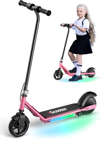 iScooter IK3 Trottinette électrique pour Enfants de 6 à 12 Ans, Frein électronique à Manille, Frein arrière à pédale, lumières LED colorées, écran LED, Noir