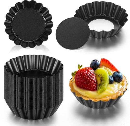 32 Pcs Mini Tart Pans Egg Tart Molds with Removable Bottom Round Nonstick Quiche Pan Mini Pans Quiche Bakeware Mold Fluted Side