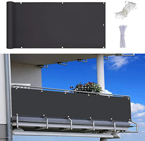 Dark Grey Balcony Cladding 0.8 x 4 m UV & Wind Protection Sun Shield Cover with Eyelets & Cord for Outdoor Garden Privacy Durable Balcony Screen Panel