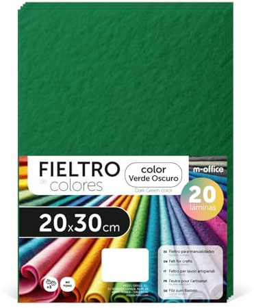 m-office Pannolenci Colorati, Feltro per Lavoretti Creativi, Cucito e Patchwork, Materiale per Scrapbooking e Decorazioni, Set Colori DIY, Ideale Artigianato e Fai-da-te, 40x60cm (Verde, 5pz)