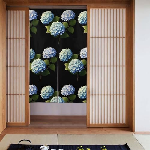 XBKGOHA Blue hydrangea Printing Curtain 2 Pcs Spliced 34x56in Good Drape, Smooth and Not Easily Wrinkled, Fabric curtains, room dividers