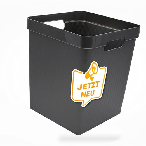 gerhof Papierkorb Büro 25L anthrazit, viereckiger Mülleimer mit Griffen, Diamant-Optik, modernes Design, Schreibtisch Papiermülleimer schwarz pflegeleicht für Papier