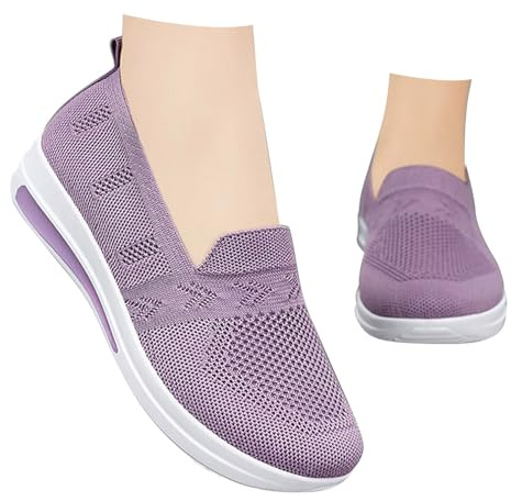 Xbemkste Dam slip-on fritidsskor andningsbara nätslip-skor bekväma sneakers lätta sportiga platta skor promenadskor avslappnade damskor, lila, 40 EU