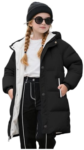 Girls Coat 10-11 Years, Kids Winter Long Padded Coat Hooded Puffer Jacket With Hood Thicken Down Coats Parka Peacoat School Outfits Outerwear Cold Weather
