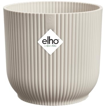 Elho Vibes Fold Round 16-100% Plastica Riciclata - Vaso per Piante da Interno - Ø 16.1 x H 14.8 cm - Bianco/Linen White