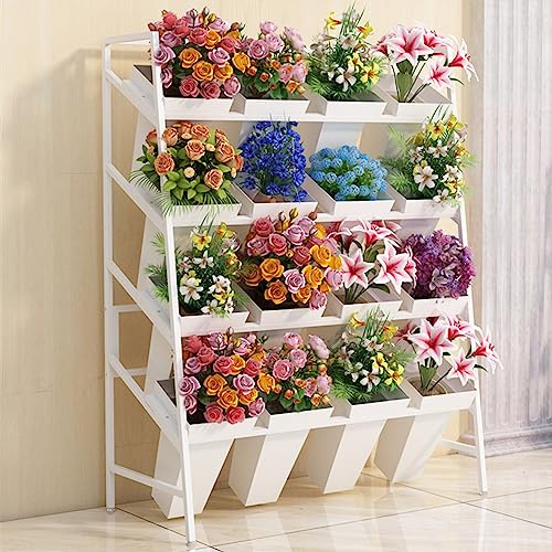 ZHANGshouf Expositor de Flores de Hierro Forjado con 16 Cubos para Flores - Estante para Plantas de Varios Niveles para floristas, jardín y Patio - Soporte rústico para Ramos y floristerías