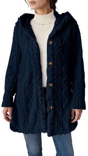 Fleece Jacket Women Casual Fall 2025 Button Up Plus Size Fuzzy Hooded Long Sleeve Cardigan Sweaters Cozy Fluffy House Robe Teddy Shackets Warm Winter Sherpa Lined Faux Fur Coat Outerwear Navy 5X