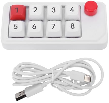 Yanmis Teclado Numérico USB C Cableado, Teclado de Número de Macro Mecánico de una Mano, Tecla Completa de Intercambio de Intercambio Caliente Numpad con 8 Teclas Programables, (White)