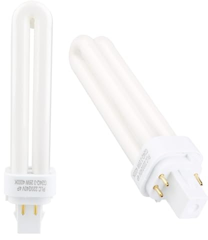 kcrnw 2pcs GX24Q-3 26W 4 Pin Compact Fluorescent Lamp Natural White 4000K Energy Saving Double Turn 2U Tube CFL Light Bulbs for Corridor Bathroom Office Porch Living Room Non-dimmable