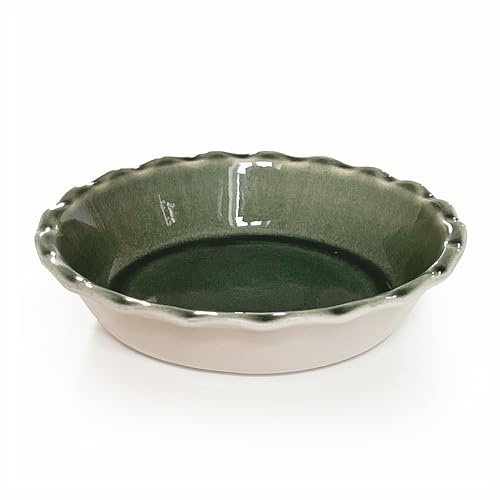 Emile Henry Made In France 175th ANNIVERSARY PIE DISH, GREEN/IVORY