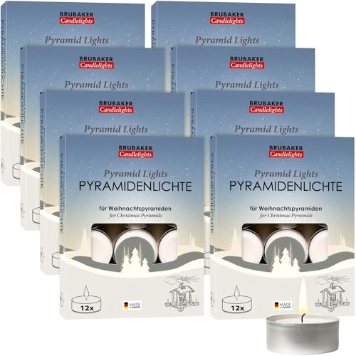 BRUBAKER Lot de 96 bougies chauffe-plat, pyramides, en paraffine, avec coque en métal, idéales pour les pyramides de Noël et la décoration de Noël, longue durée de combustion et flamme extra large