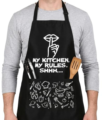 GWHOLE Funny Apron with Pockets,Adjustable BBQ Apron,Water-resistant | Chef Apron for Men and Women ,Novelty Gift for Father Mother