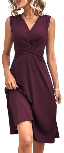 makabaky Robes d'été pour Femmes-Robe Portefeuille à Col V sans Manches Mi-Longue Élégante de Soirée-Tenue de Cérémonie Chic avec Plis Cintrés et Fronces pour Invitée de Mariage, Soirée et Cocktail