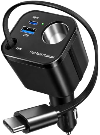 Accendisigari USB C, distributore per accendisigari USB C, caricatore per auto, ricarica rapida a 4 porte, 145 W, Max, caricatore rapido per auto con 12 V-24 V, 137 × 54 × 46