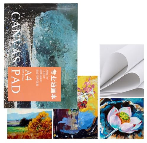 Tomantery Libro de Papel para Pintura Al óleo, Lienzo de Algodón de para Pintar Fácilmente Directamente sobre Lienzo para Pintura Al óleo y Acrílica, 10 Hojas de 297 X 210 Mm para Principiantes y