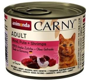 Carny Katzen Nassfutter Rind + Pute + Shrimps (6 x 200g), Katzen Nassfutter von animonda ohne Getreide und Zucker, mit frischen fleischlichen Zutaten
