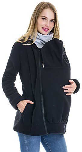 Smallshow Women's Fleece Zip Up 3 in 1 Maternity Baby Wearing Hoodie Sweatshirt Jacket X-Large Black