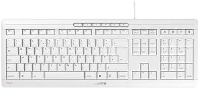 CHERRY STREAM KEYBOARD, Wired Keyboard, UK Layout (QWERTY), Whisper-Quiet Keystrokes, Unique Typing Experience, Flat Design, White-Grey
