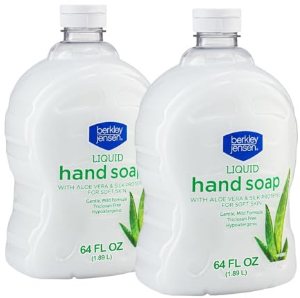 Berkley Jensen Liquid Hand Soap Refills with Aloe Vera - 64 oz Bottle (Pack of 2) - Hypoallergenic Scented Hand Wash with Silk Protein for Soft Hands - Paraben Free Hand Soap for Daily Use