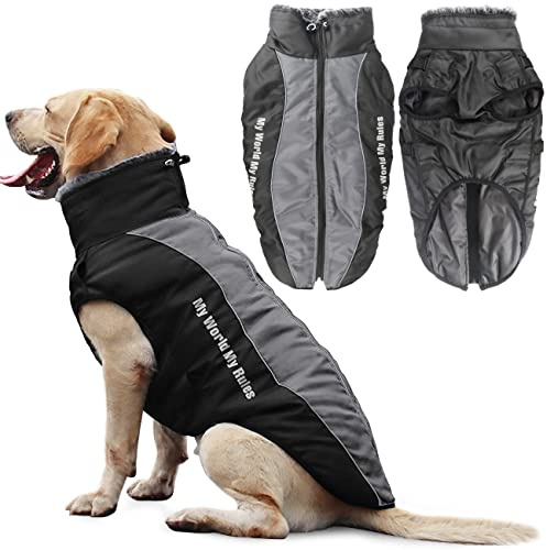 Idepet Abrigo para Perros Chaqueta cálida, Traje de Nieve Reflectante para Mascotas Deportes al Aire Libre Ropa Impermeable para Perros Chaleco para Perros Mediano Grande con Orificio para el arnés