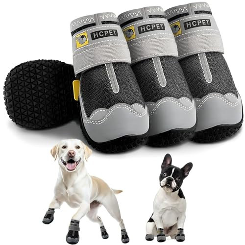 Hcpet Pfotenschutz Hundestiefel, Hundeschuhe Hundeschuhe mit reflektierenden Riemen, Welpenschuhe für kleine mittelgroße Hunde im Freien, Pfotenschutz, 4 Stück