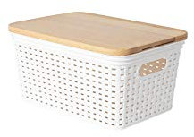 Rival Korb Rattan Design Micro, mit Holzdeckel, weiß, 20 x 14 x 10,5 cm